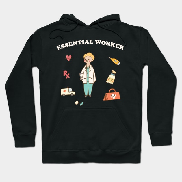 Essential Worker Kawaii Hoodie by Golden Eagle Design Studio